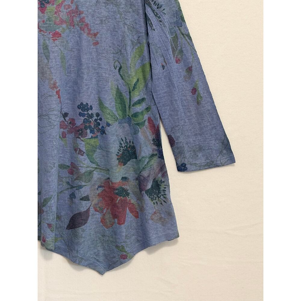 Jess & Jane Long Sleeve Floral Slub Knit Tunic Blue Womens Large Art to Wear - Picture 6 of 10